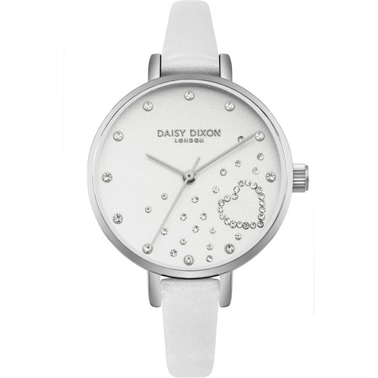 DAISY DIXON Mod. ZARA quartz wristwatch for ladies with stainless steel case and white leather strap, 35mm, 3 ATM water resistant