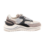 D.A.T.E Beige Leather Sneaker with brown suede inserts and metalized heel, showcasing modern running shoe design.