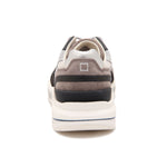Rear view of D.A.T.E Beige Leather Sneaker featuring brown suede and metalized heel.