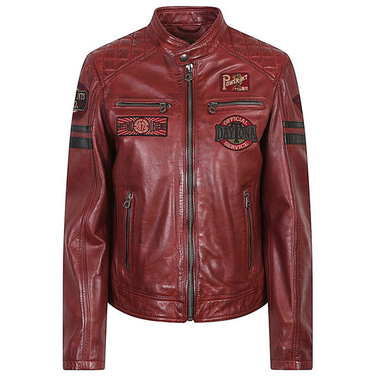 DAYTONA 73 Jackets Bordeaux lambskin moto jacket inspired by vintage car and motorcycle racing design