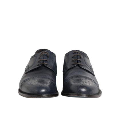 Daniele Alessandrini Blue Leather Wingtip Lace-up Formal Derby Shoes