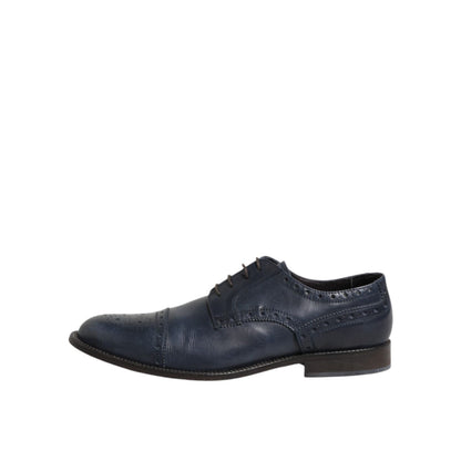 Daniele Alessandrini Blue Leather Wingtip Lace-up Formal Derby Shoes