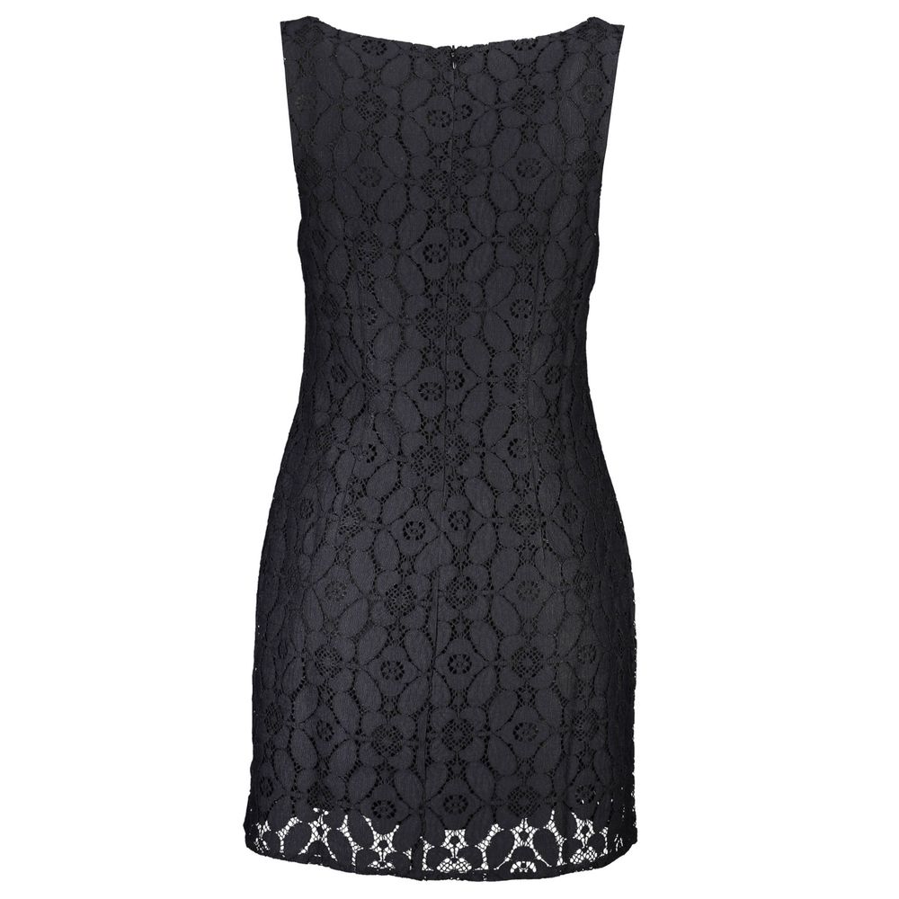 Desigual Black Polyester Women Dress with sleeveless design, square neckline, back zipper, and elegant lace pattern.