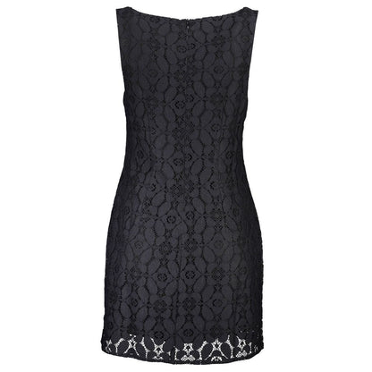 Desigual Black Polyester Women Dress with sleeveless design, square neckline, back zipper, and elegant lace pattern.