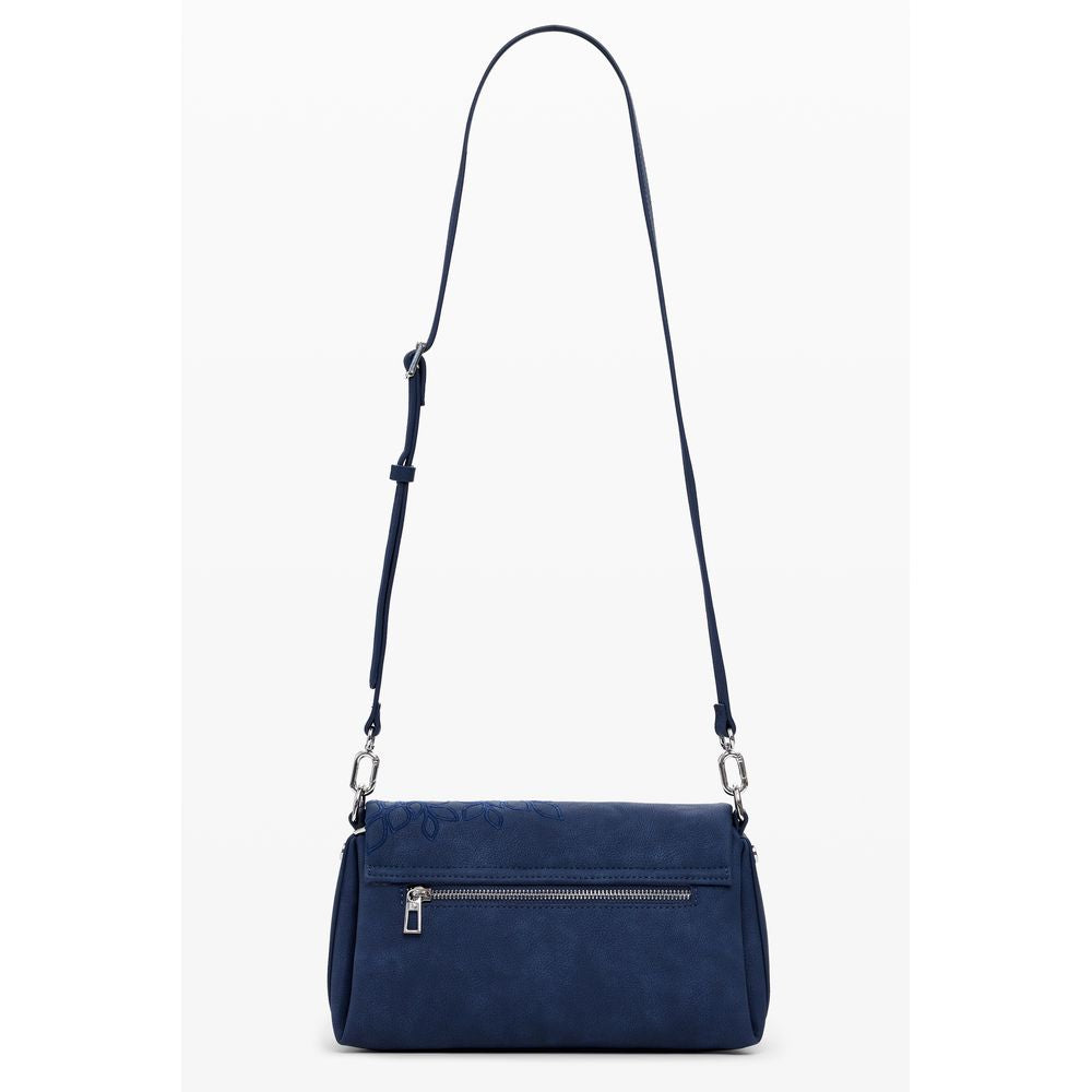 Desigual Blue Polyethylene Women Handbag with adjustable strap, featuring external zip pocket and elegant design.