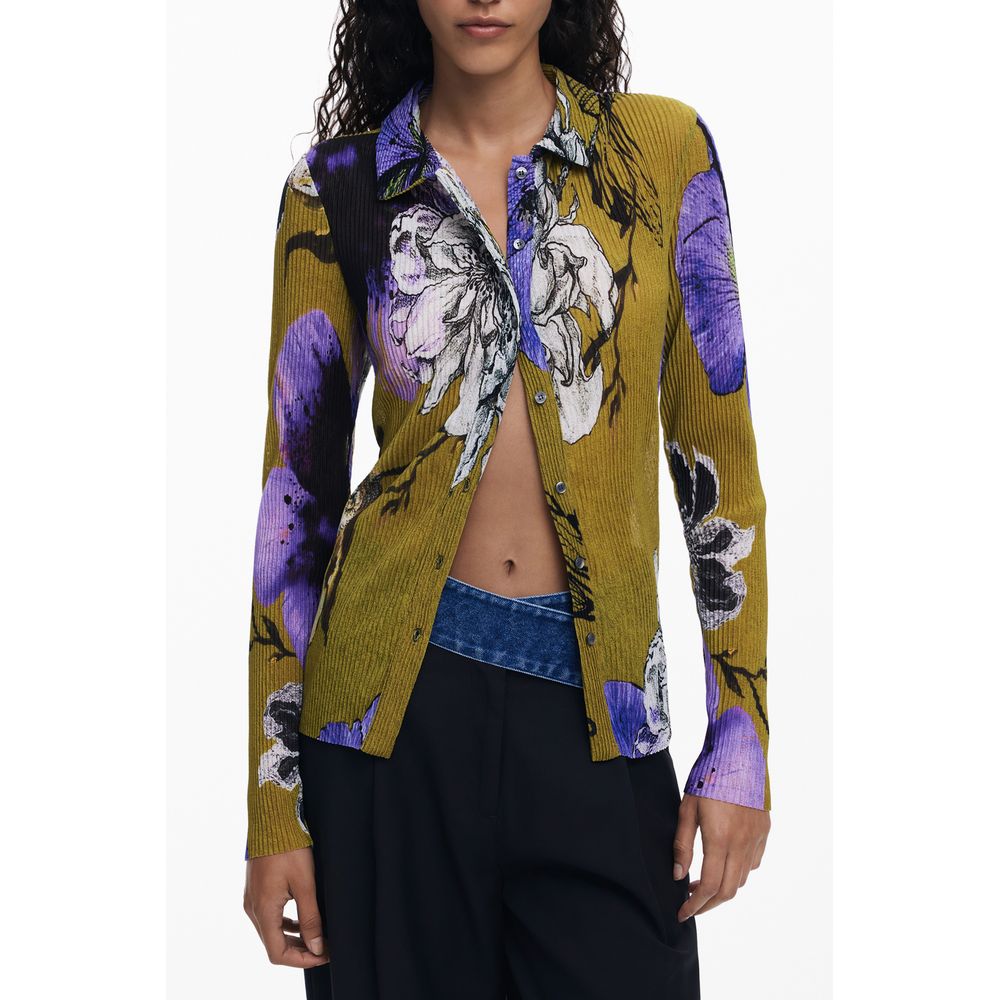 Desigual Green Polyester Women Shirt with floral print and bold design, featuring long sleeves and button details, ideal for trendsetters.