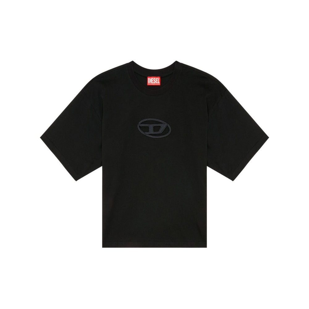 Diesel T-shirts and Polos Black crew neck cropped T-Buxt-Crop with Oval D logo, short sleeves, organic cotton, straight hem.