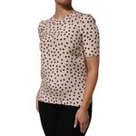 Dolce & Gabbana Beige Black Polka Dot Silk Short Sleeve Blouse Top, elegant and sophisticated design with playful polka dots.