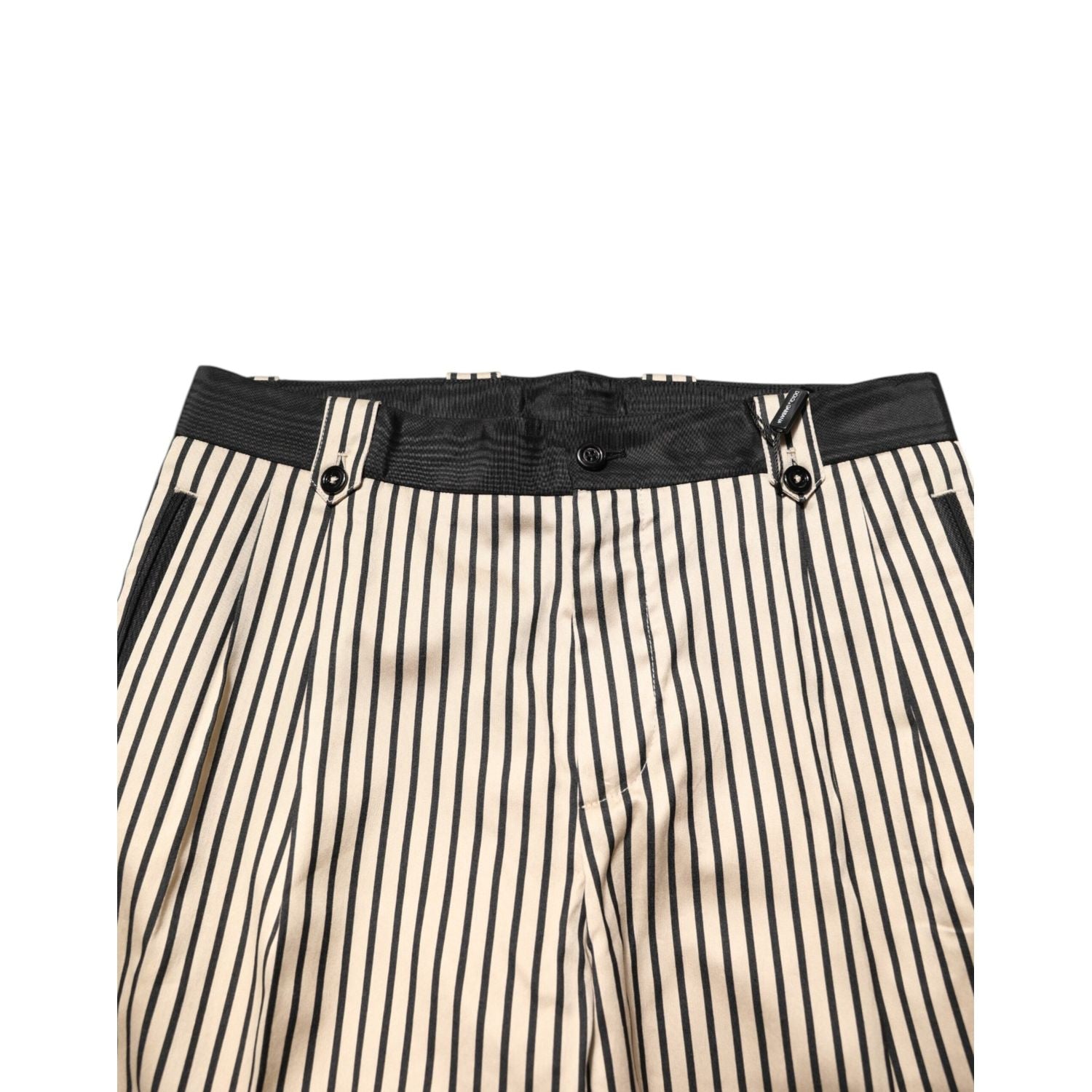 Dolce & Gabbana Beige Black Striped Cotton Slim Fit Trousers Pants