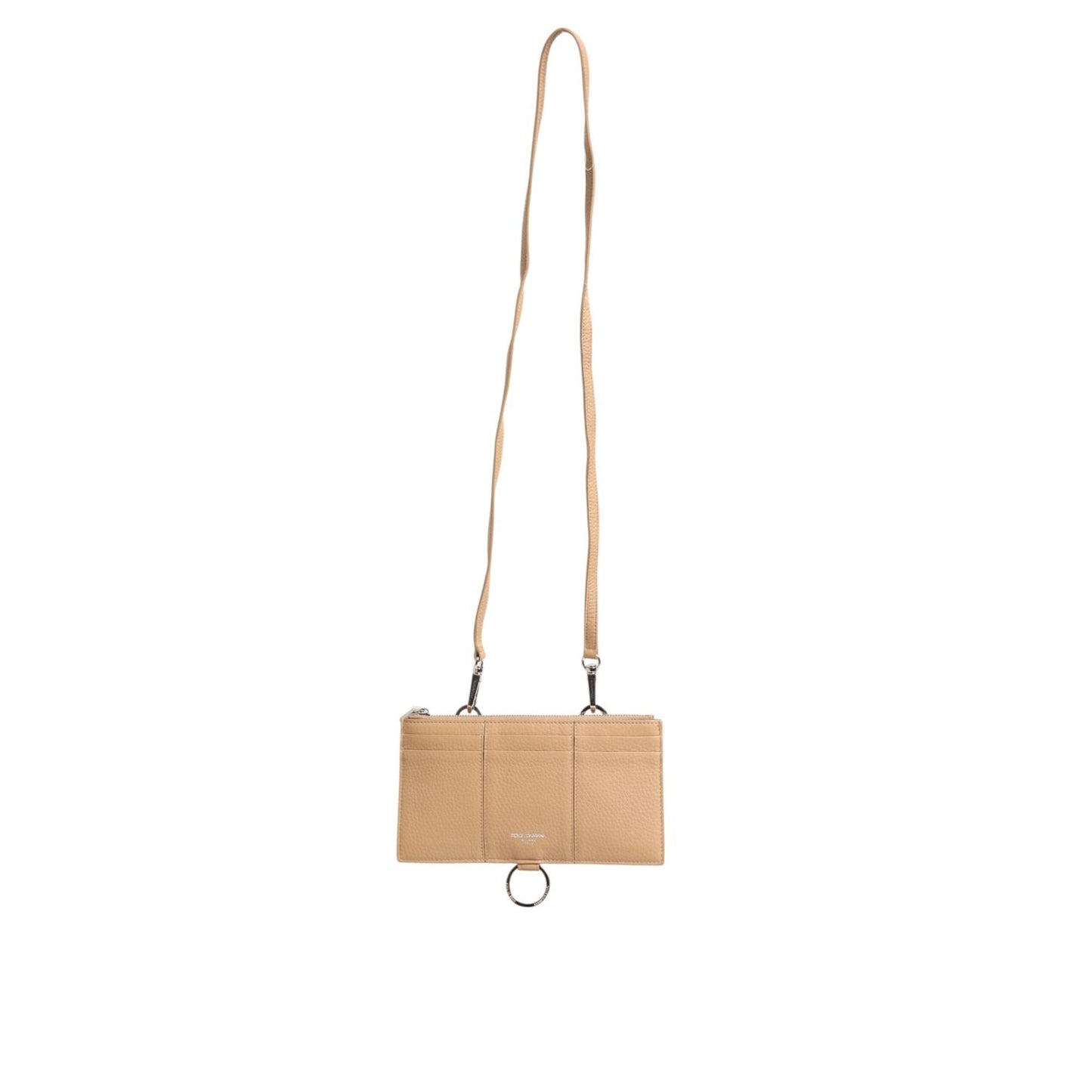 Dolce & Gabbana Beige Calfskin Leather Large Crossbody Card Holder Wallet with lanyard strap and keyring attachment.