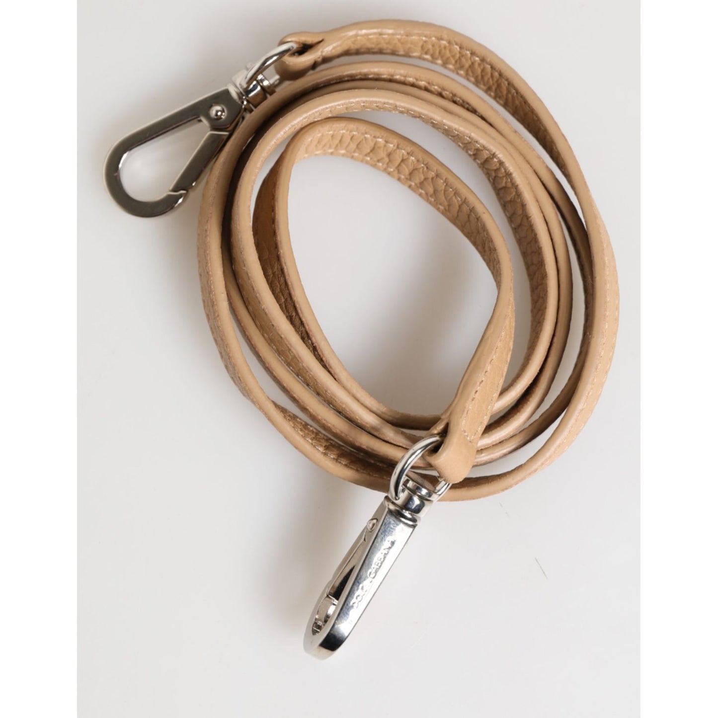 Lanyard strap of Dolce & Gabbana Beige Calfskin Leather Large Crossbody Card Holder Wallet with metal clasp.