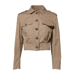Dolce & Gabbana Beige Cotton Button Up Fitted Cropped Jacket featuring long sleeves and a classic elegant design.