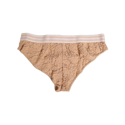 Dolce & Gabbana Beige Lace Nylon High Waist Panty Underwear with delicate lace design, showcasing high-waist silhouette for a sophisticated look.