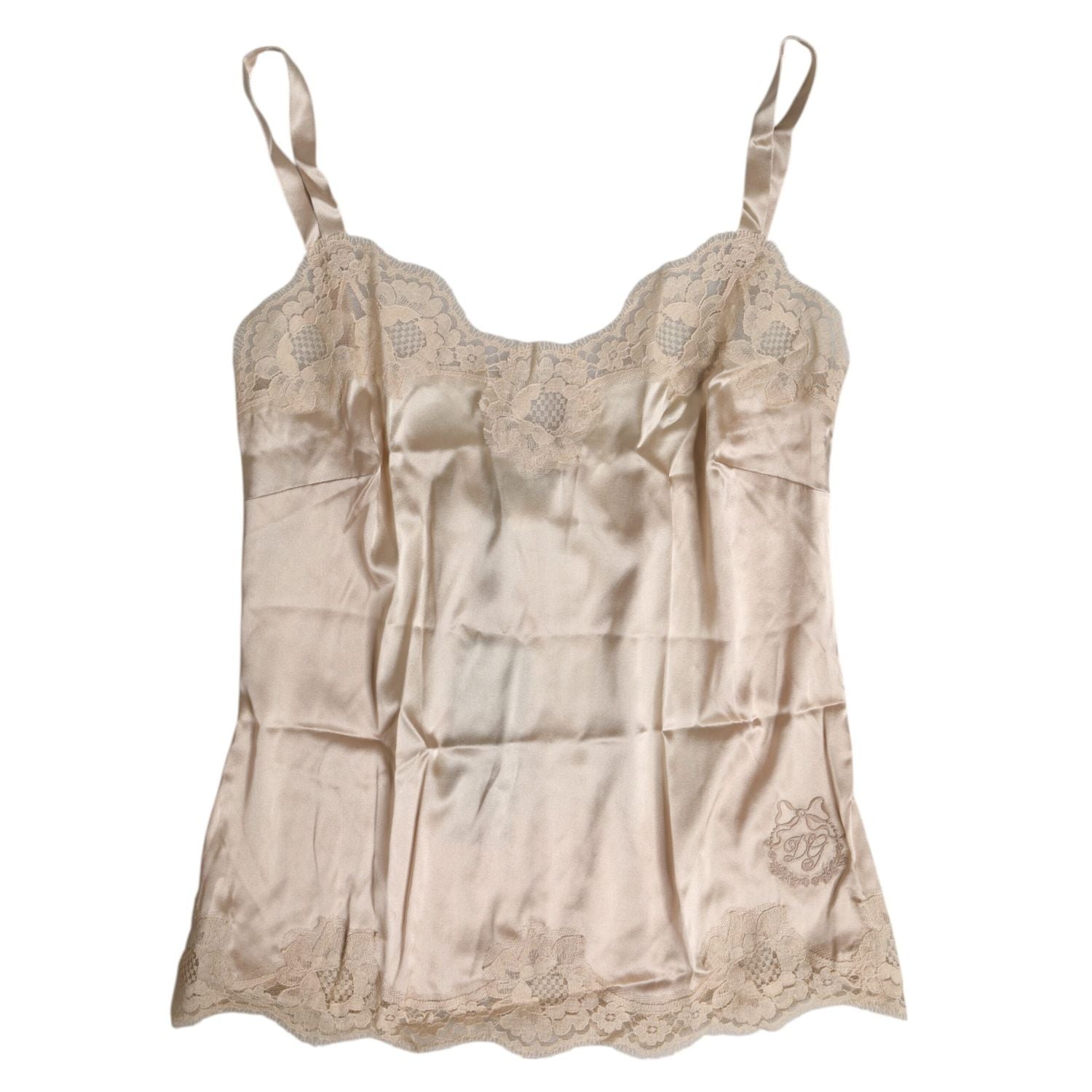 Dolce & Gabbana Beige Lace Silk Satin Tank Lingerie Underwear