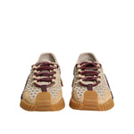 Dolce & Gabbana Beige Neoprene DG Logo NS1 Lace Sneakers Shoes with burgundy laces and geometric rubber sole, front view