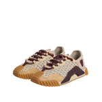 Dolce & Gabbana Beige Neoprene DG Logo NS1 Lace Sneakers Shoes with mesh upper, suede panels, and burgundy laces.