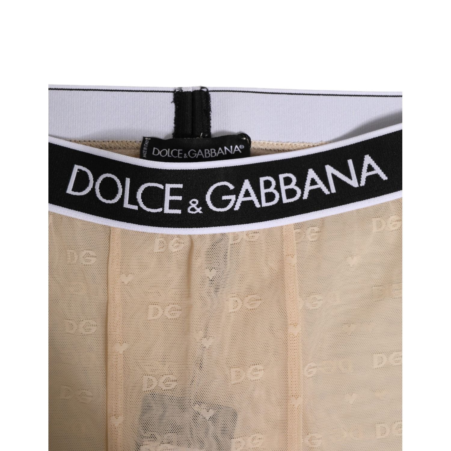 Dolce & Gabbana Beige Nylon Logo Lace Leggings Pants Underwear