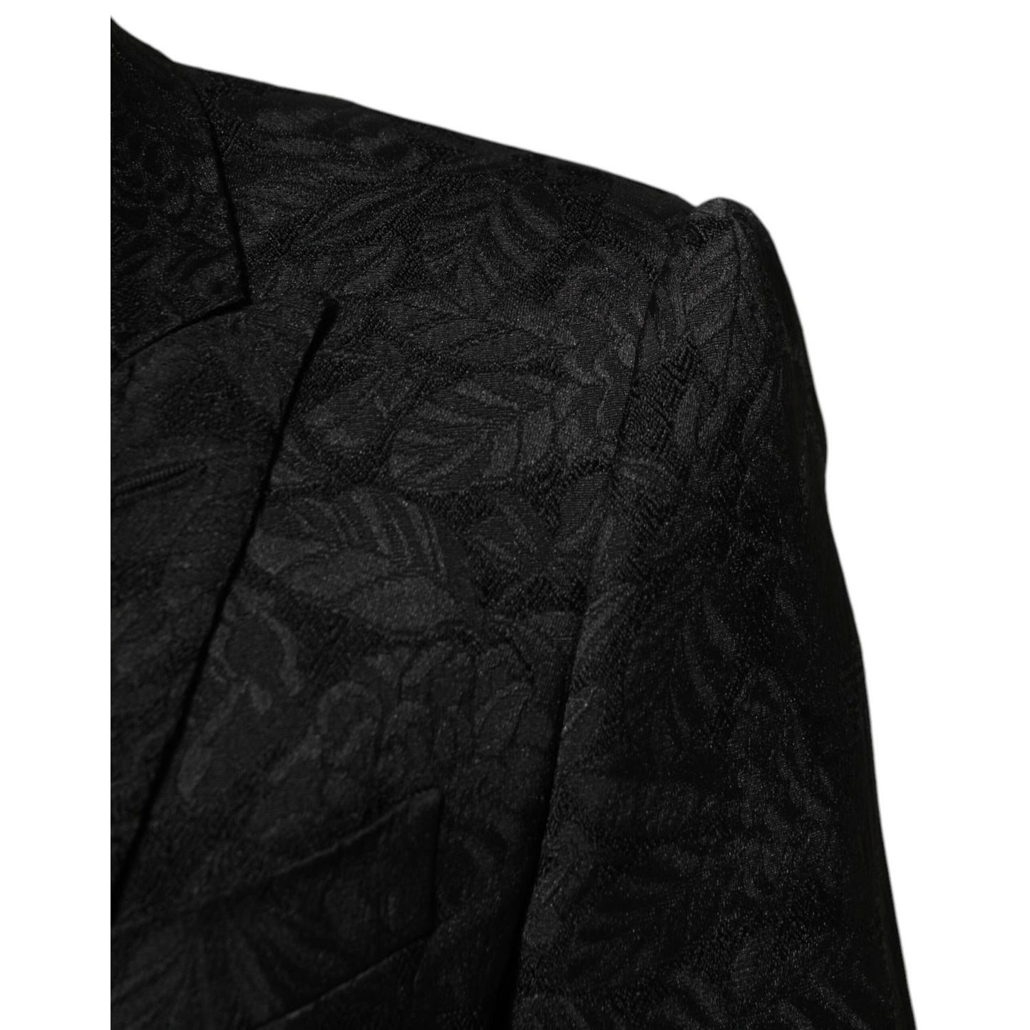 Dolce & Gabbana Black 3 Piece Brocade Jacquard Suit MARTINI close-up detail of floral pattern on blazer