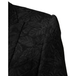 Dolce & Gabbana Black 3 Piece Brocade Jacquard Suit MARTINI close-up detail of floral pattern on blazer