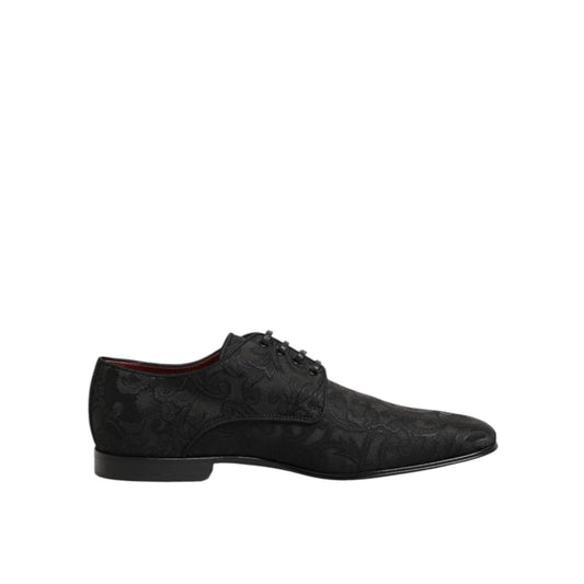 Dolce & Gabbana Black Brocade Lace Up Derby Men Dress Shoes in floral pattern