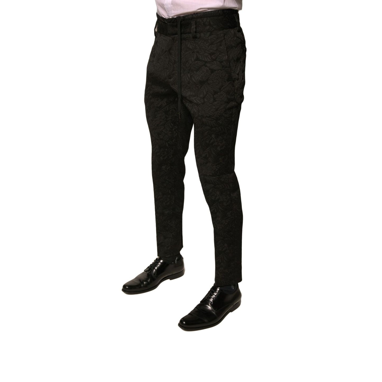 Dolce & Gabbana Black Brocade Polyester Skinny Men Dress Pants