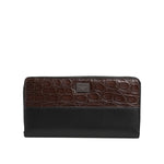 Dolce & Gabbana Black Brown Exotic Leather Men Continental Clutch Wallet with zip closure and logo plaque.