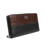 Dolce & Gabbana Black Brown Exotic Leather Men Continental Clutch Wallet with textured design and logo plaque