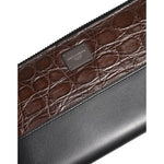Dolce & Gabbana Black Brown Exotic Leather Men Continental Clutch Wallet with zip closure and logo plaque