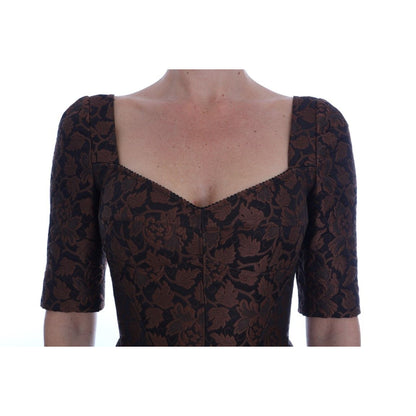Dolce & Gabbana Black Brown Floral Brocade A-Line Dress