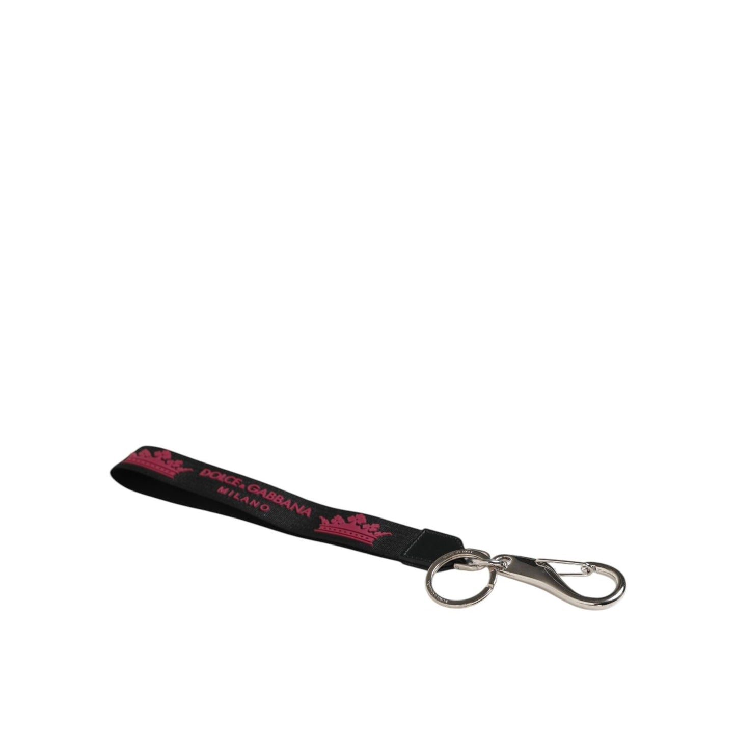 Dolce & Gabbana Black Burgundy Nylon DG Logo Crown Holder Keychain Keyring with silver-tone hardware and crown emblem.