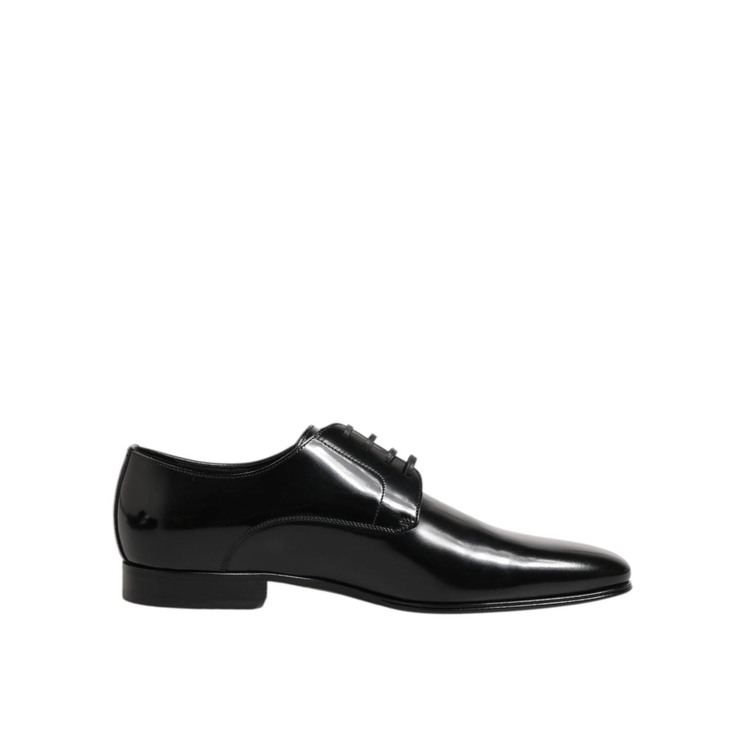 Dolce & Gabbana Black Calfskin Leather Derby Men Dress Shoes, classic lace-up style, elegant formal footwear.