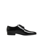Dolce & Gabbana Black Calfskin Leather Derby Men Dress Shoes, classic lace-up style, elegant formal footwear.