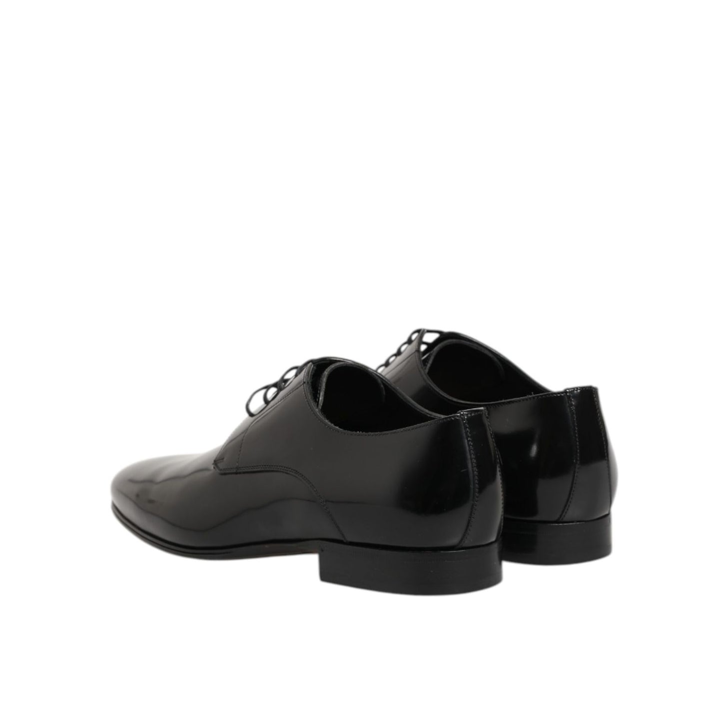 Dolce & Gabbana Black Calfskin Leather Derby Men Dress Shoes, rear view, showcasing polished design and elegant lace-up closure.