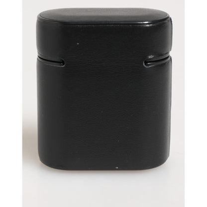 Dolce & Gabbana Black Calfskin Leather Logo Print Flip Holder Airpods Case