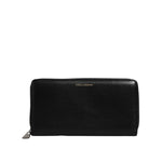 Dolce & Gabbana Black Calfskin Leather Logo Zip Around Continental Wallet with zipper closure and logo detail, made in Italy.