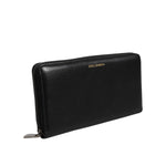 Dolce & Gabbana Black Calfskin Leather Logo Zip Around Continental Wallet displayed on white background.