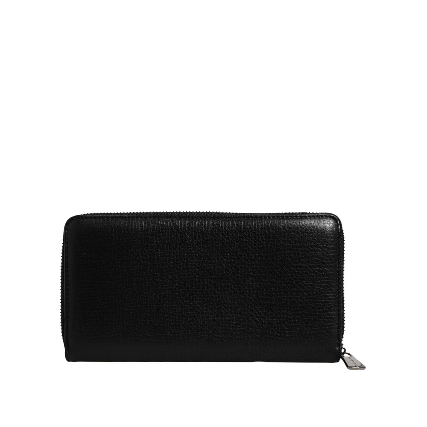 Dolce & Gabbana Black Calfskin Leather Logo Zip Around Continental Wallet - Elegant Italian design with zipper closure and logo detail.