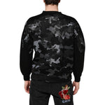 Dolce & Gabbana Black Camouflage Round Neck Sweatshirt Sweater in sleek design, model showcasing back view, blending style and comfort.