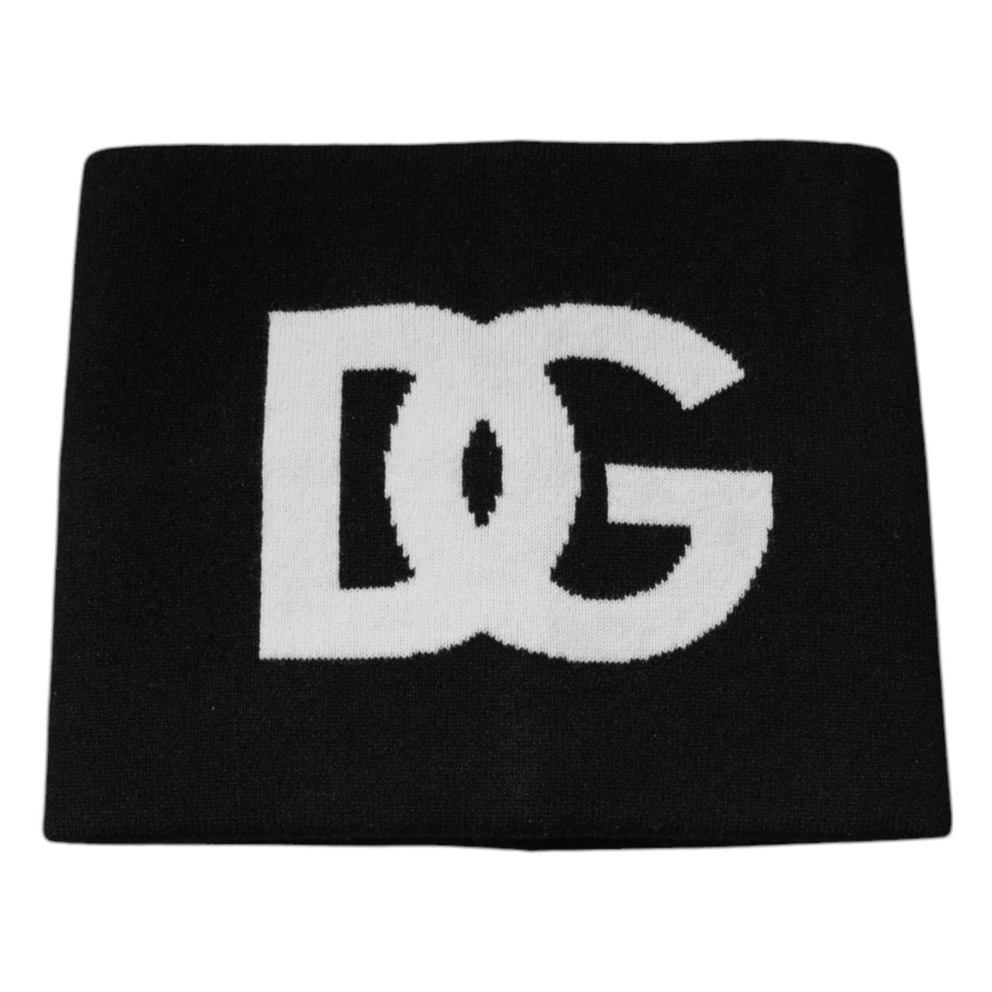 Dolce & Gabbana Black Cashmere DG Logo Square Handkerchief Scarf featuring iconic white logo on black cashmere fabric
