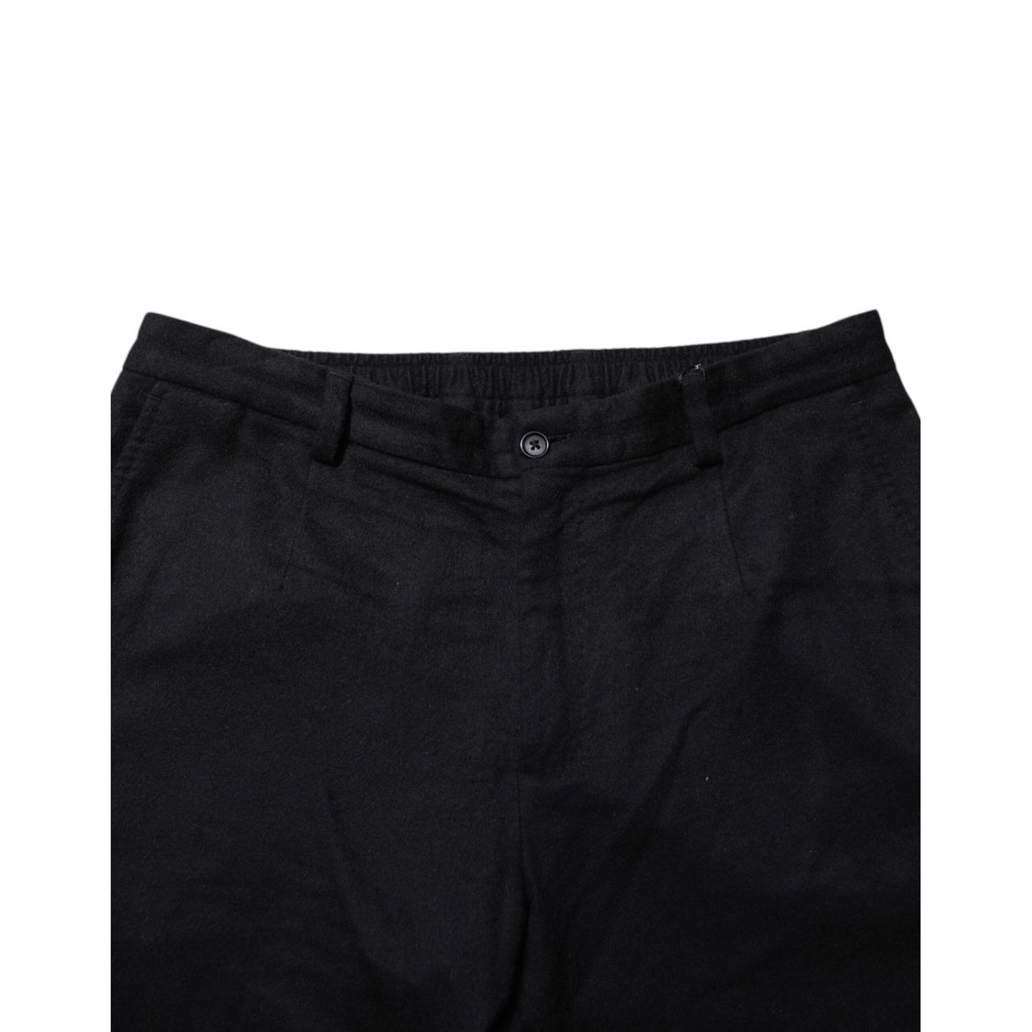 Dolce & Gabbana Black Cashmere Dress Formal Men Trouser Pants in luxurious cashmere, tailored fit, side pockets, classic zip-button closure.