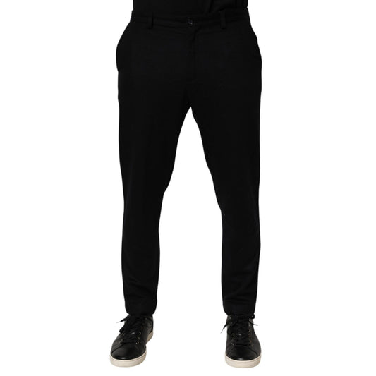Dolce & Gabbana Black Cashmere Dress Formal Men Trouser Pants with tailored fit, zip-button closure, and side pockets for elegant occasions