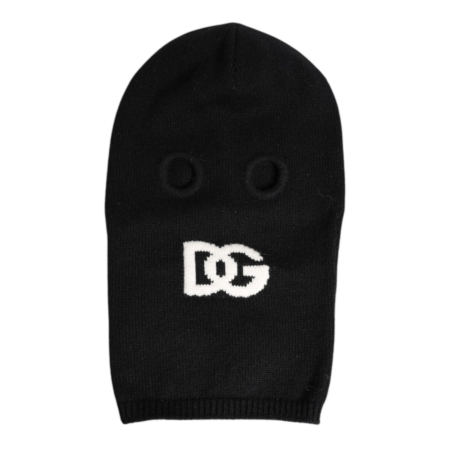 Dolce & Gabbana Black Cashmere Knitted Ski Mask Balaclava Hat with logo detail, made in Italy, 100% cashmere, new with tags.