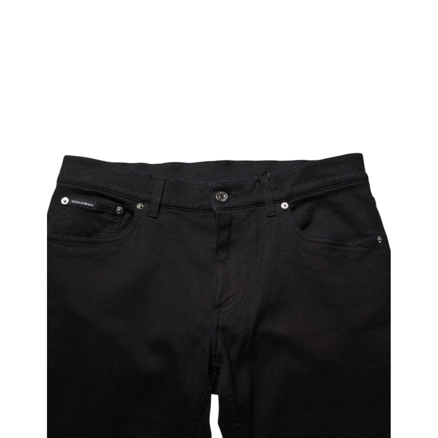 Dolce & Gabbana Black Cotton Blend Skinny Men Trouser Pants featuring tailored fit and modern silhouette.