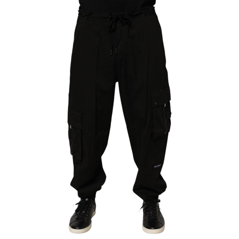 Dolce & Gabbana Black Cotton Cargo Jogger Sweatpants Pants showcasing premium fabric and multiple pockets for a luxurious athleisure style.