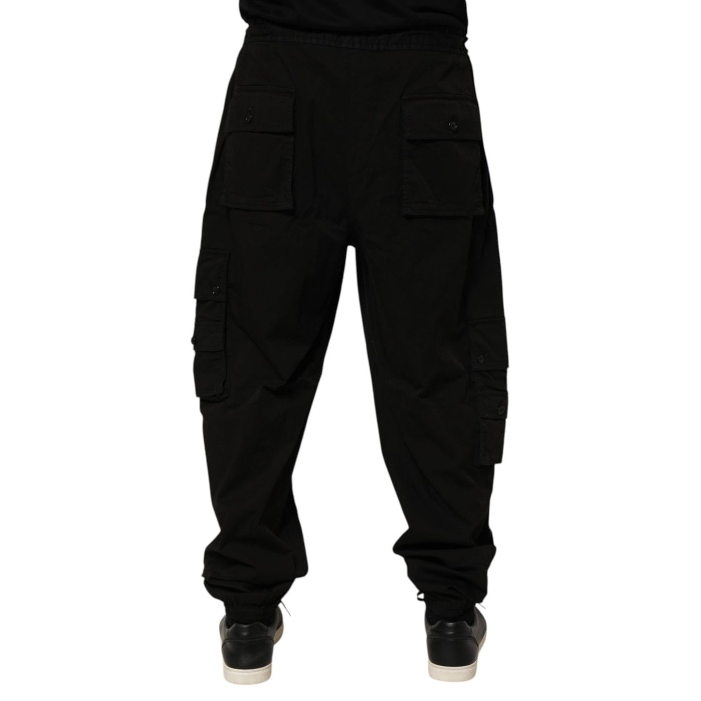 Dolce & Gabbana Black Cotton Cargo Jogger Sweatpants Pants with multiple pockets and ribbed cuffs for a modern athleisure style.