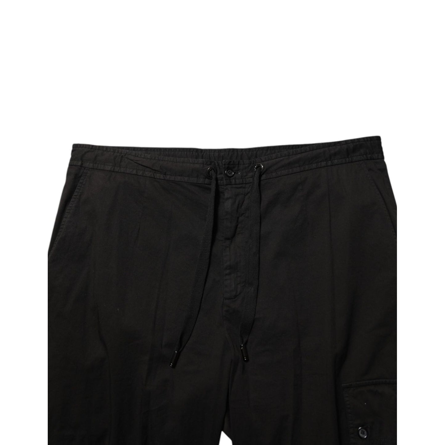 Dolce & Gabbana Black Cotton Cargo Jogger Sweatpants Pants with elastic waistband and multiple cargo pockets for a modern athleisure look.