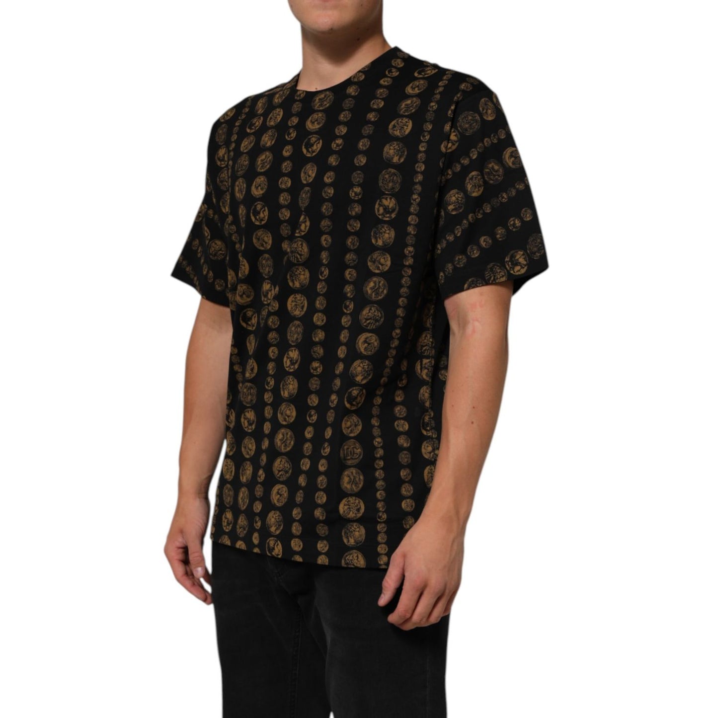 Dolce & Gabbana Black Cotton Coin Print Crew Neck T-shirt with unique design