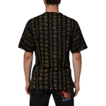 Back view of a Dolce & Gabbana Black Cotton Coin Print Crew Neck T-shirt, featuring a stylish coin pattern, short sleeves, and regular fit.