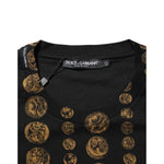 Dolce & Gabbana Black Cotton Coin Print Crew Neck T-shirt with distinctive coin design, classic style, and made in Italy.