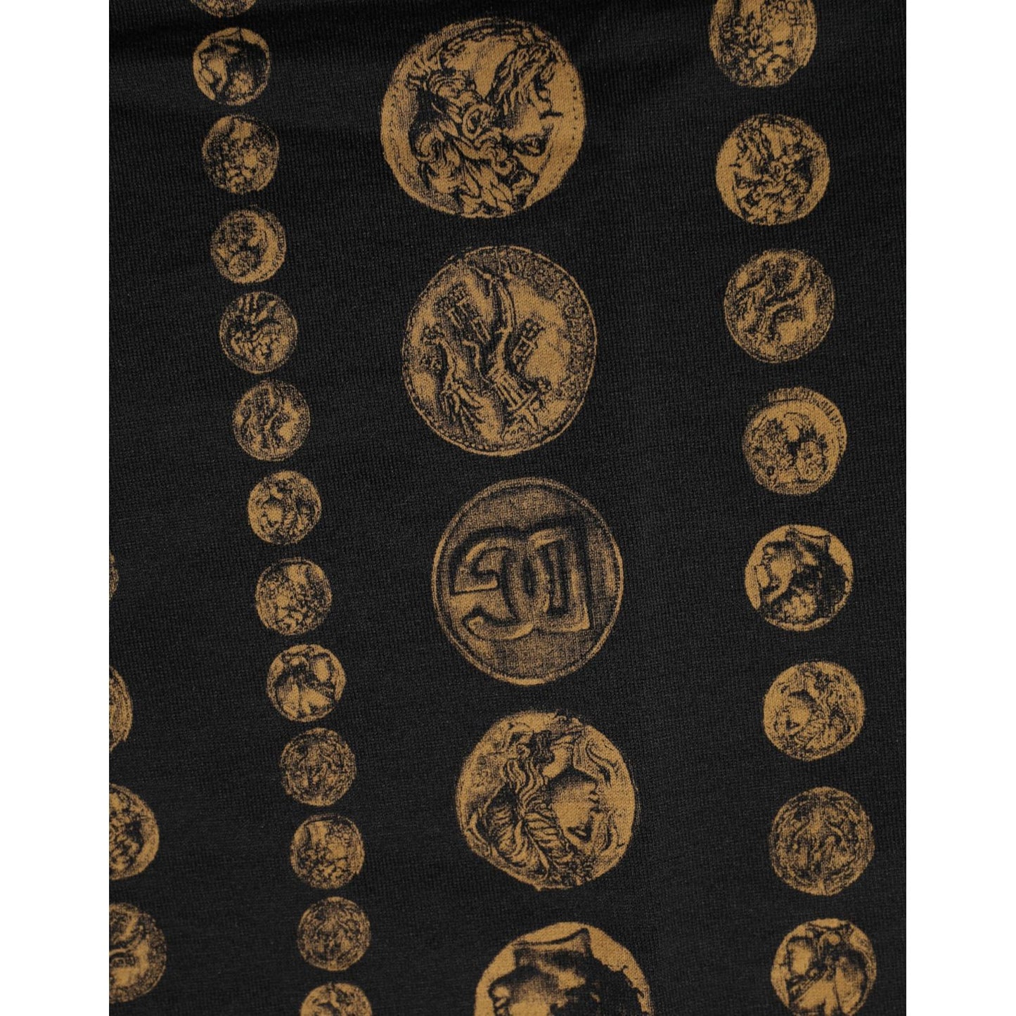 Dolce & Gabbana Black Cotton Coin Print Crew Neck T-shirt - detailed image of coin design.